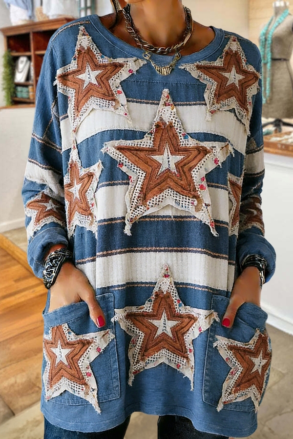 Star And Stripe Pocket Cotton T-Shirt