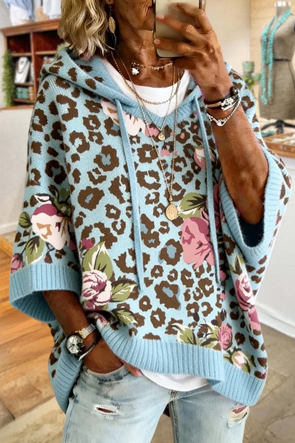 Leopard Print Floral Hooded Sweater