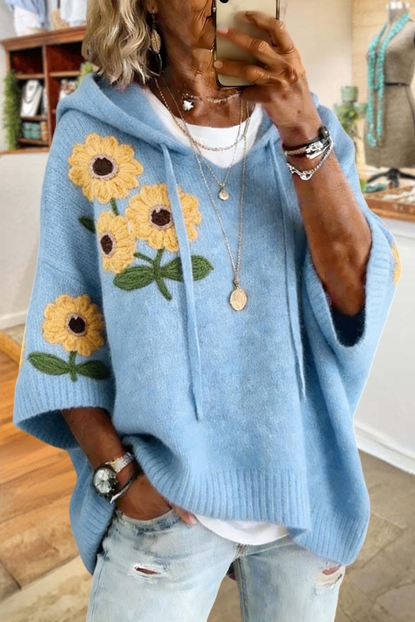 Color Blocked Daisy Hooded Sweater