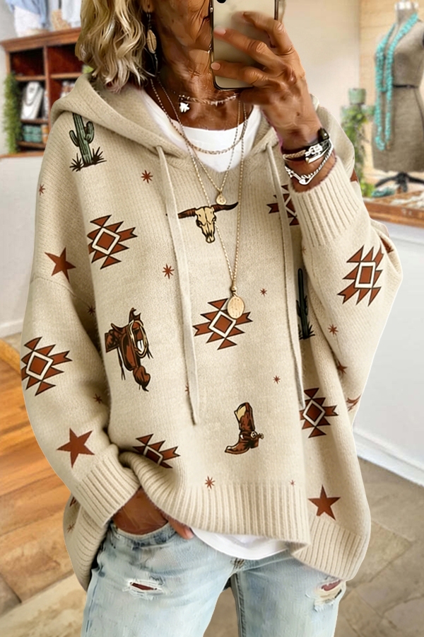 Western Aztec Saddle Hooded Sweater
