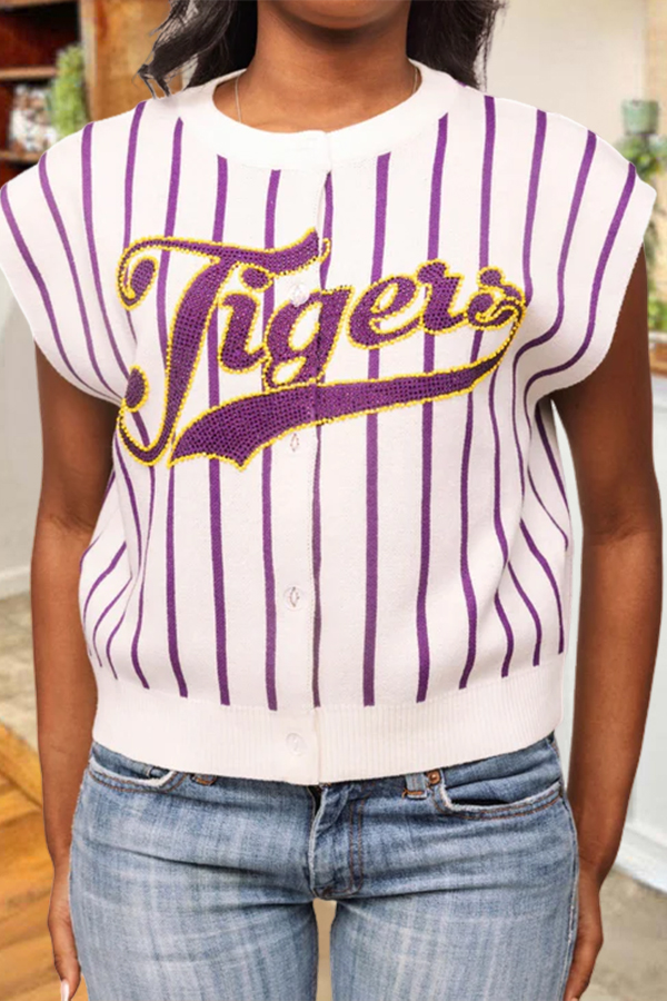 Baseball Themed Purple And Gold Tiger Knitted Vest