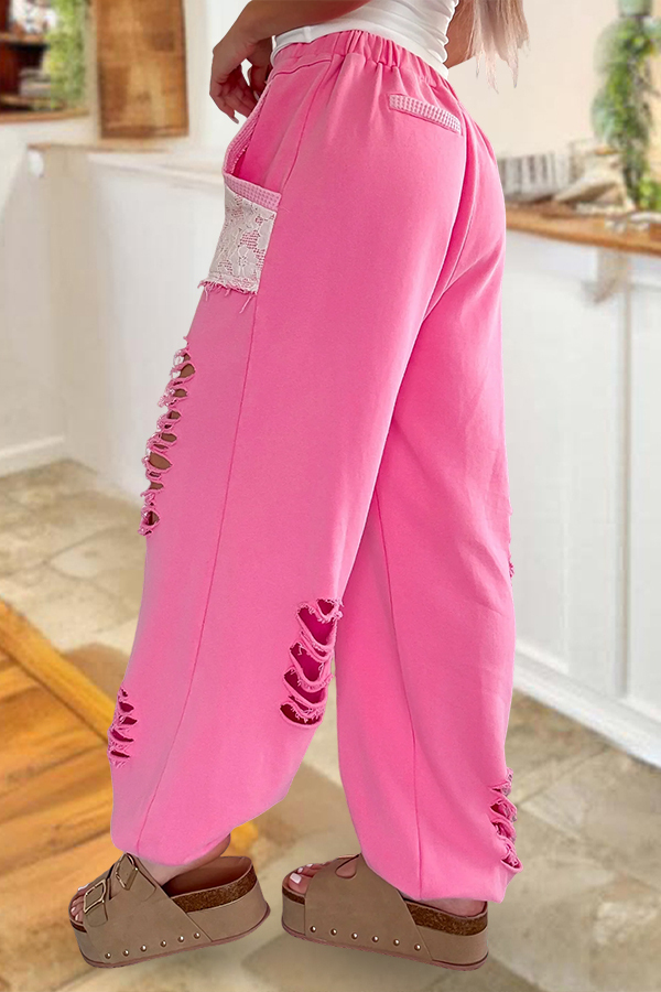 Lace Trimmed Cutout Street Style Jogger