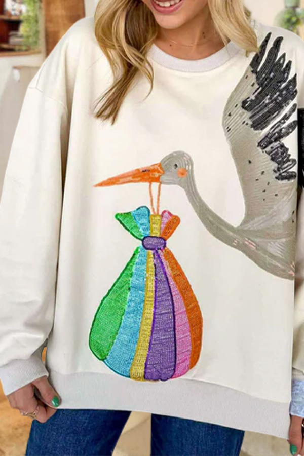 Beige Stork & Bundle Sweatshirt
