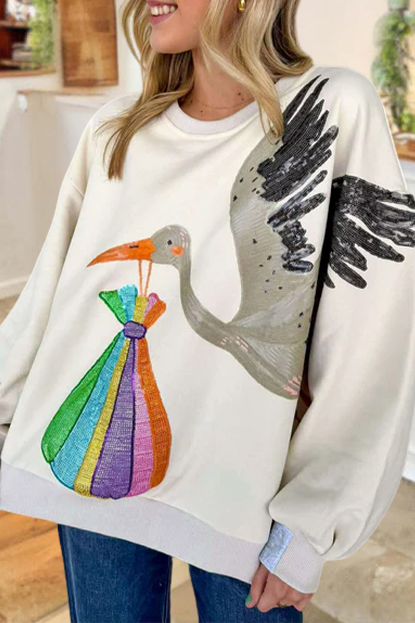Beige Stork & Bundle Sweatshirt