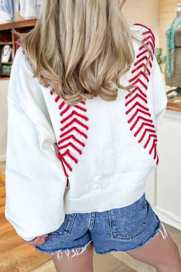 Game Day Baseball Red And White Sweater