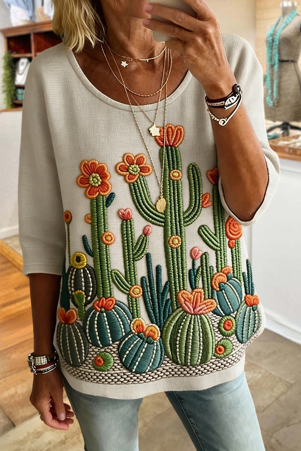 Western Cactus Retro Top