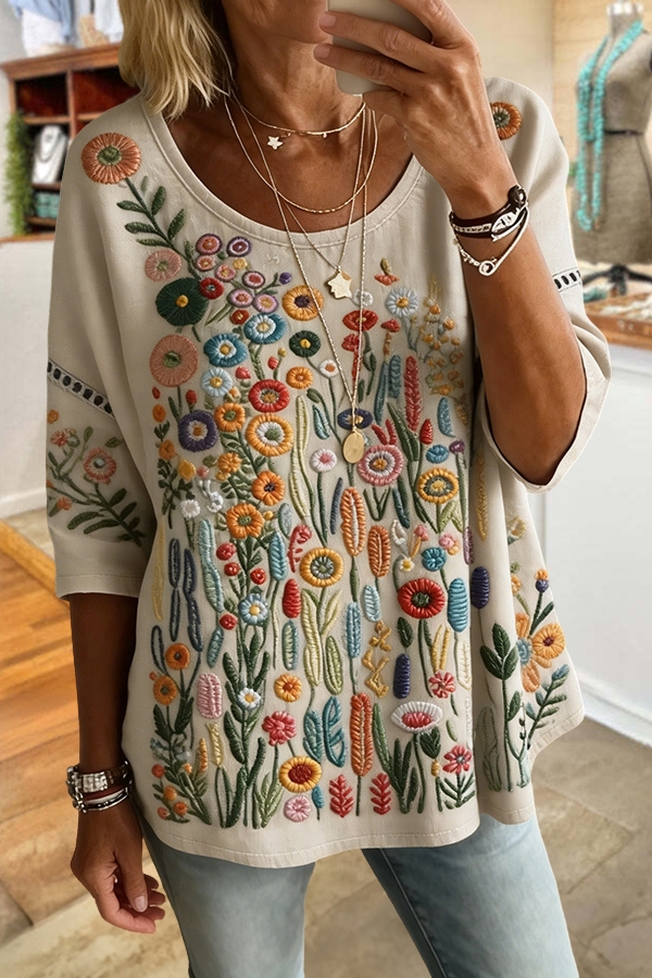 Colorful Floral Cutout Top