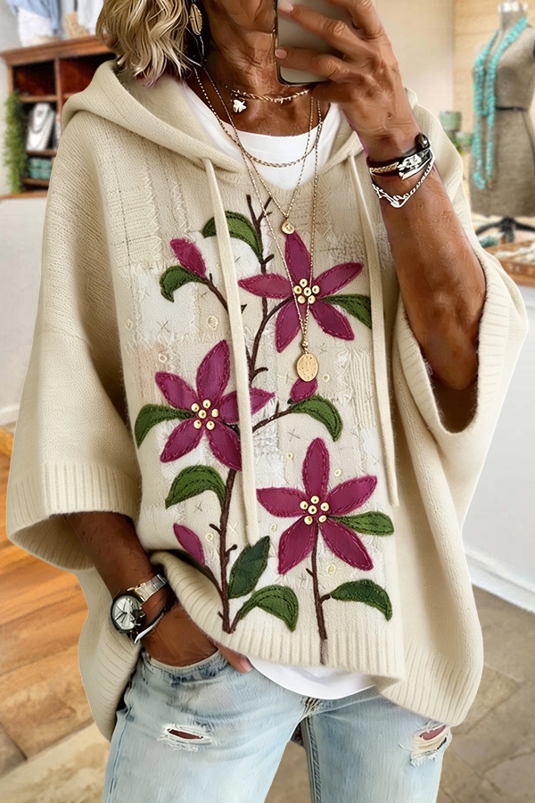 Romantic Floral Hooded Sweater