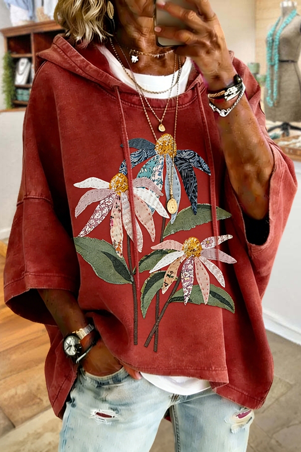 Retro Ethnic Daisy Hooded Top