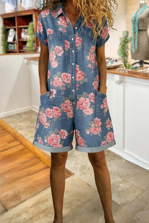 Romantic Rose Print Romper