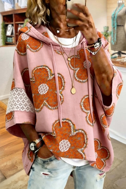 Cute Floral Patchwork Hooded Top