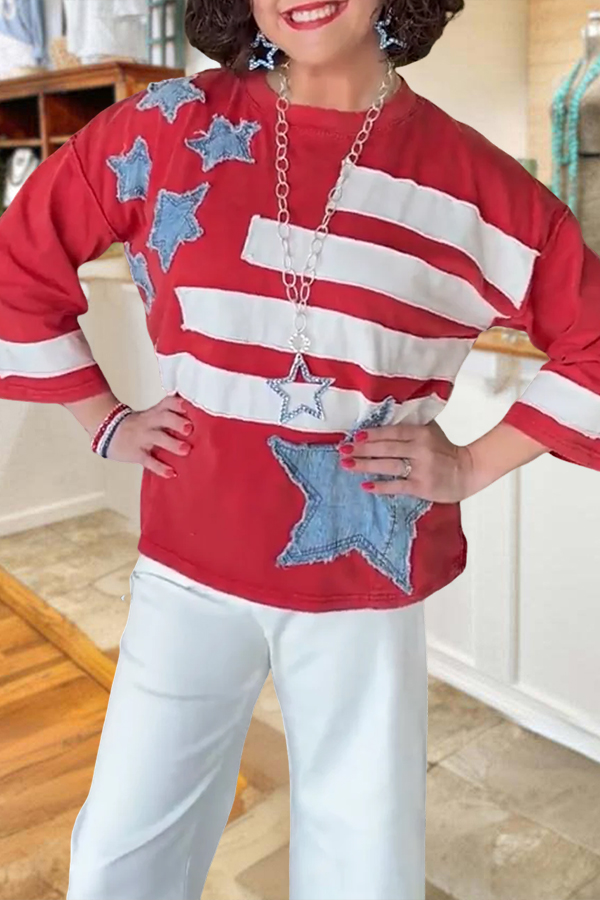 250 USA Star Striped Patchwork Top