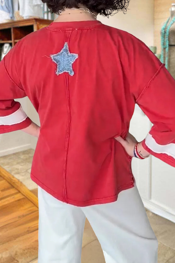 250 USA Star Striped Patchwork Top