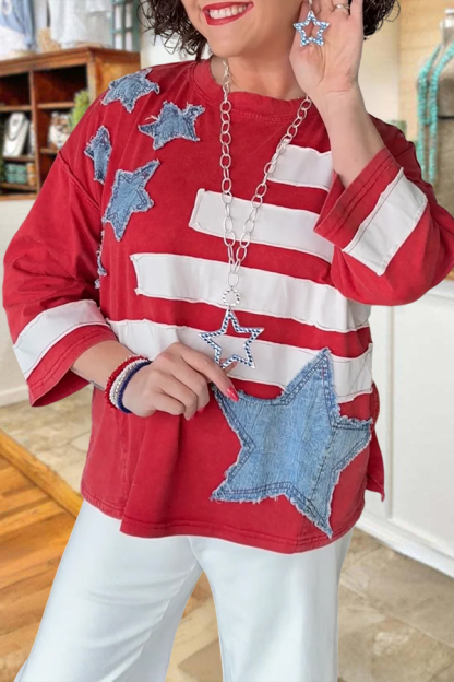 250 USA Star Striped Patchwork Top