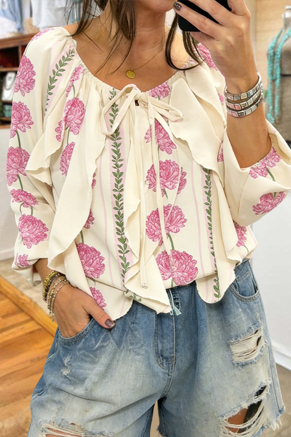 Gentle Floral Ruffled Flowy Shirt