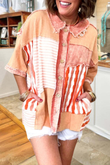 Washed Striped Patchwork Shirt