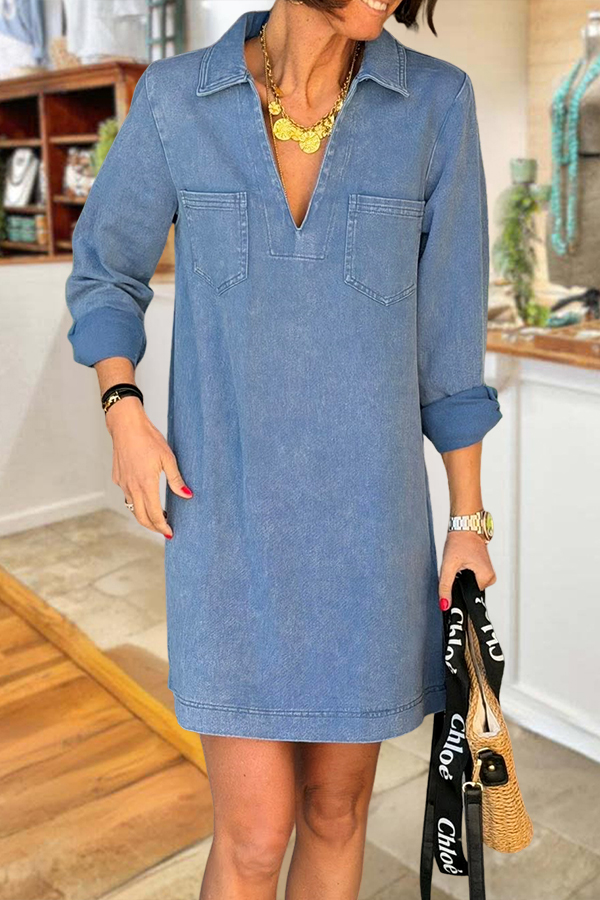 Candy V-Neck Denim Mini Dress