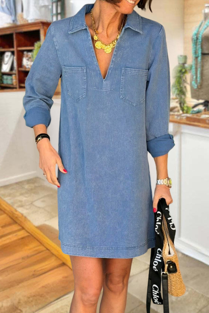 Candy V-Neck Denim Mini Dress