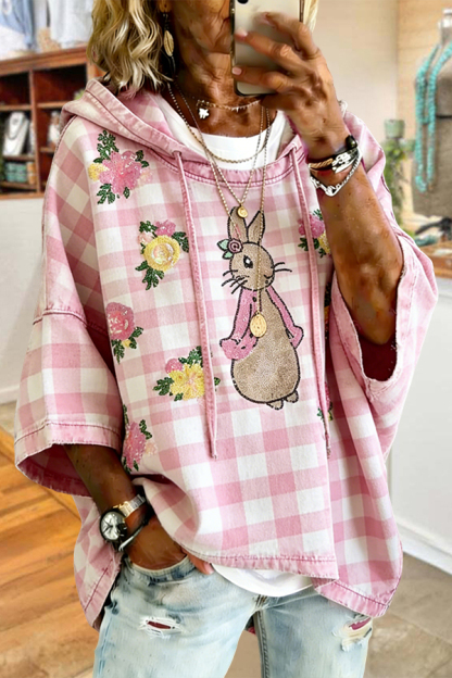 Cute Easter Plaid Bunny Hoodie