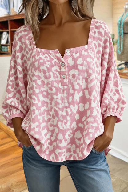 Leopard Print Square Neck Casual Top