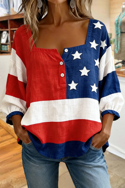 250 USA Flag Square Neck Casual Top