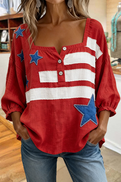 Star Striped USA Square Neck Casual Top