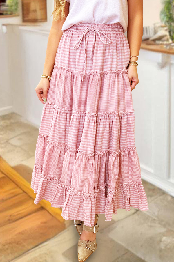Striped Layered Ruffle Maxi Skirt