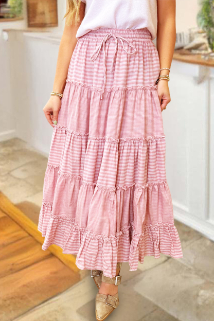 Striped Layered Ruffle Maxi Skirt