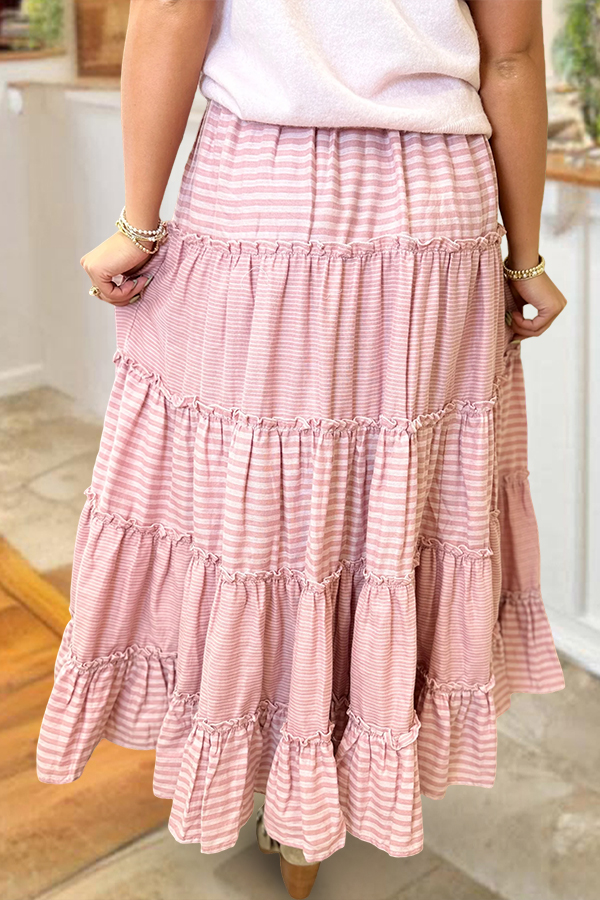Striped Layered Ruffle Maxi Skirt
