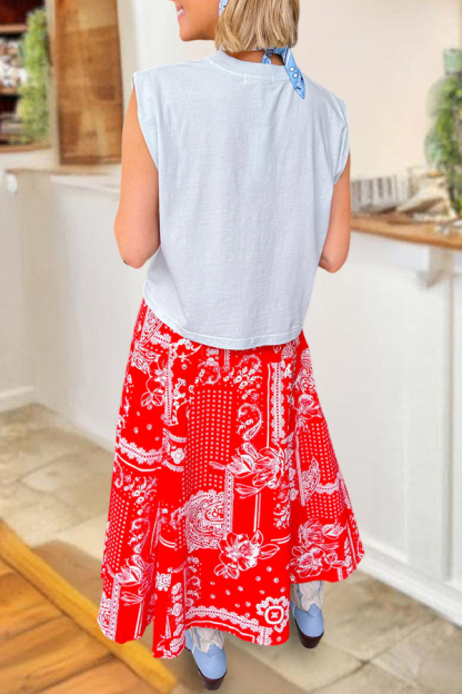 Delicate Floral Print Midi Skirt