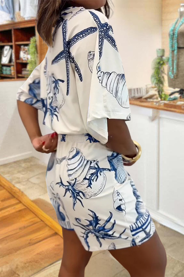 Starfish And Seashell Print Vacation Romper