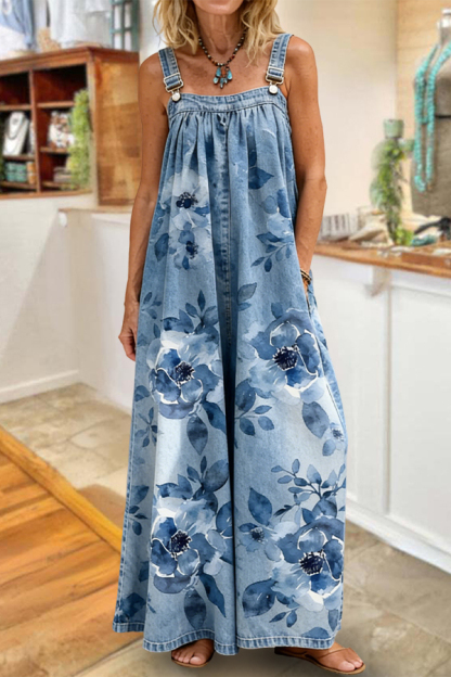 Elegant Floral Wide Leg Overalls