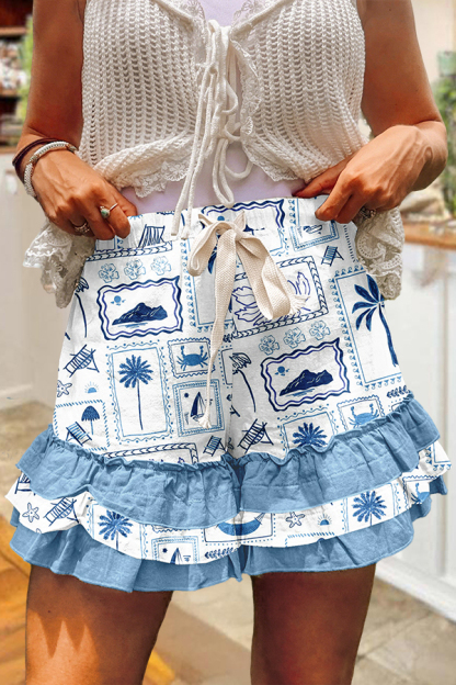 Beach Palm Tree Ruffled Shorts