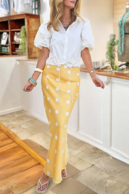 Drawstring Puff Sleeve Blouse