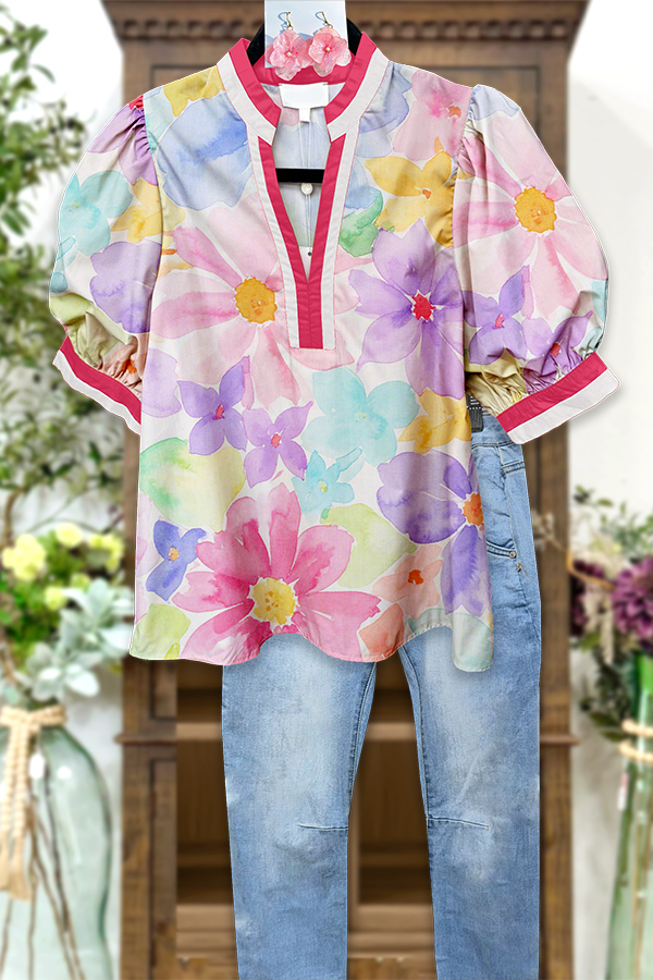 Sweet Flowers Puff Sleeve Blouse
