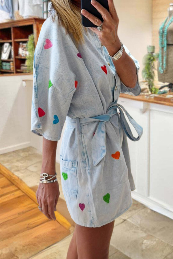 Star Tie Strap Washed Denim Romper