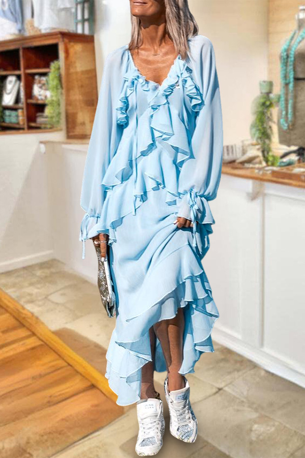 Vacation Beach Ruffled Chiffon Maxi Dress