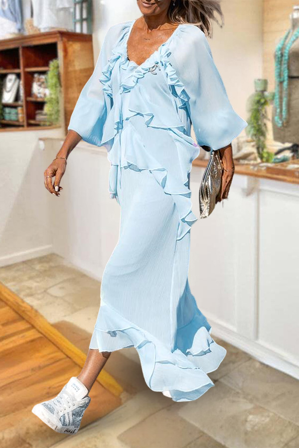 Vacation Beach Ruffled Chiffon Maxi Dress