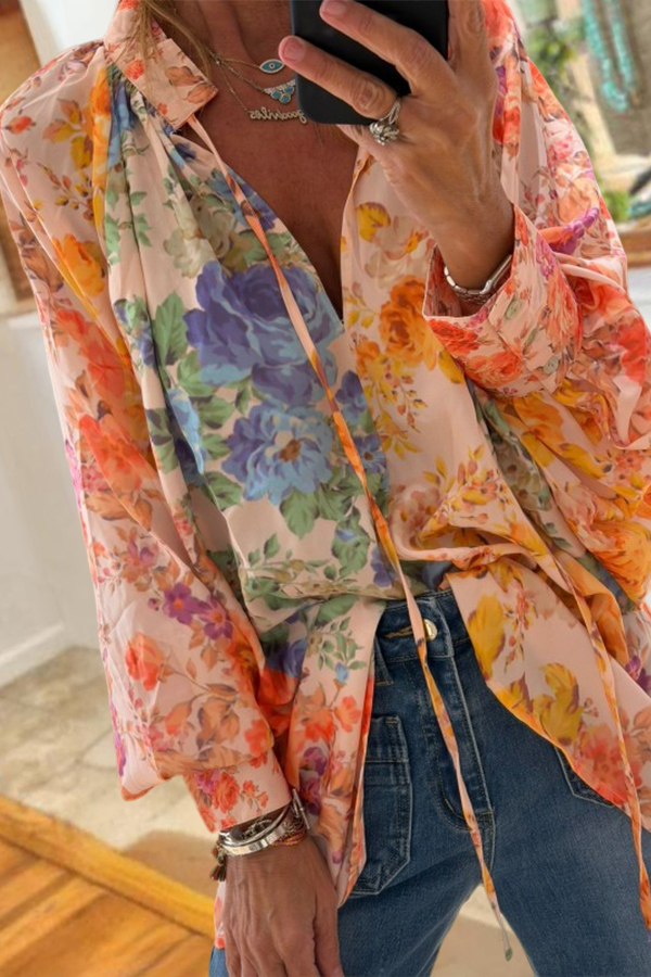 Sunshine Floral V-Neck Loose Fit Blouse