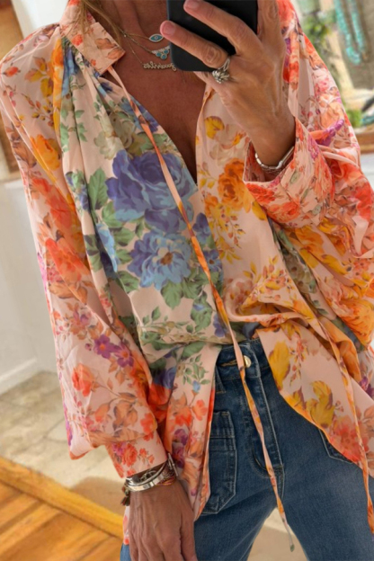 Sunshine Floral V-Neck Loose Fit Blouse