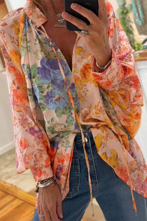 Sunshine Floral V-Neck Loose Fit Blouse