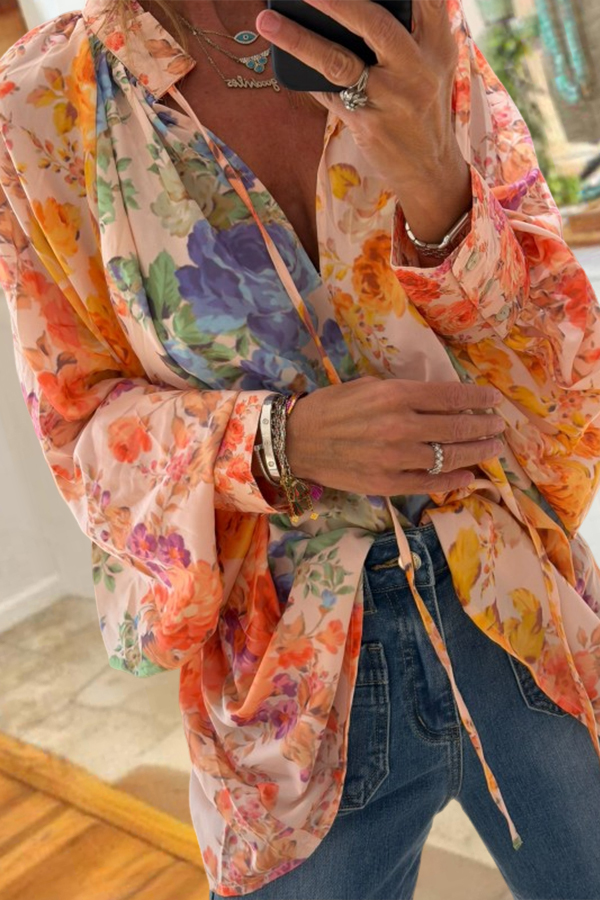 Sunshine Floral V-Neck Loose Fit Blouse