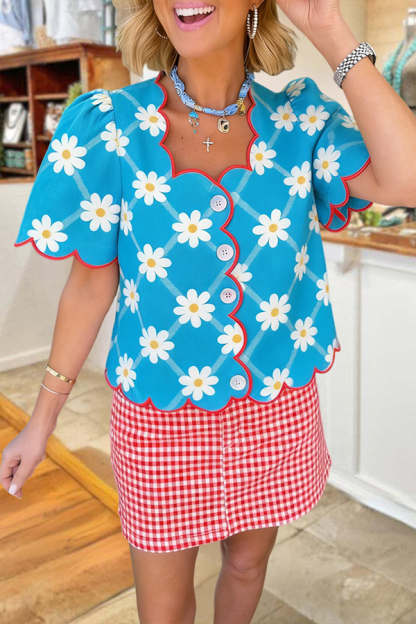 Playful Daisy Scalloped Trim Top
