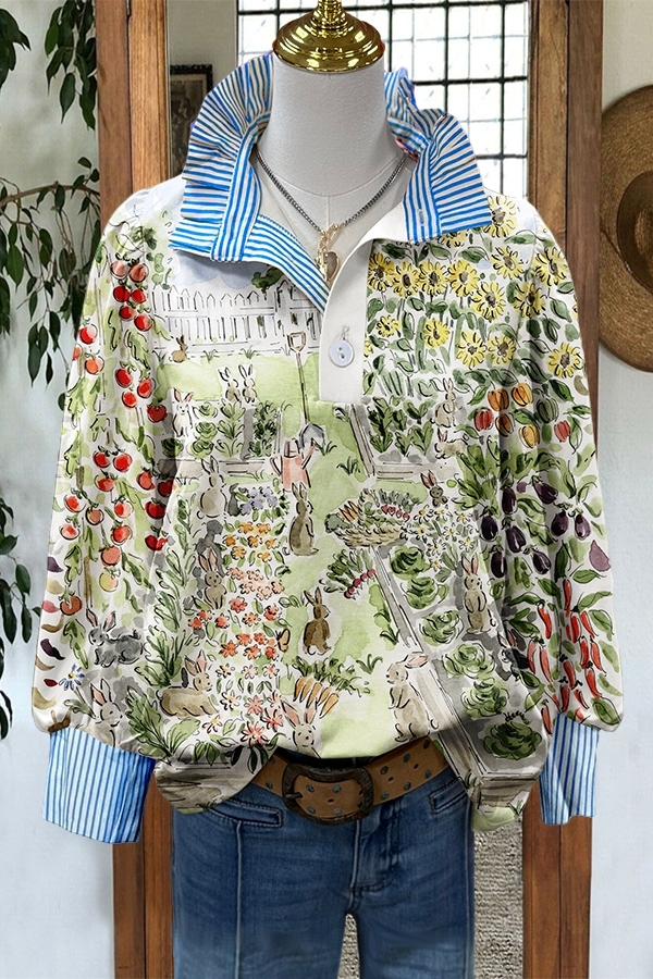 Women's top | Easter Bunny Striped Ruffle Shirt |Shopify-ladyboutiquebd