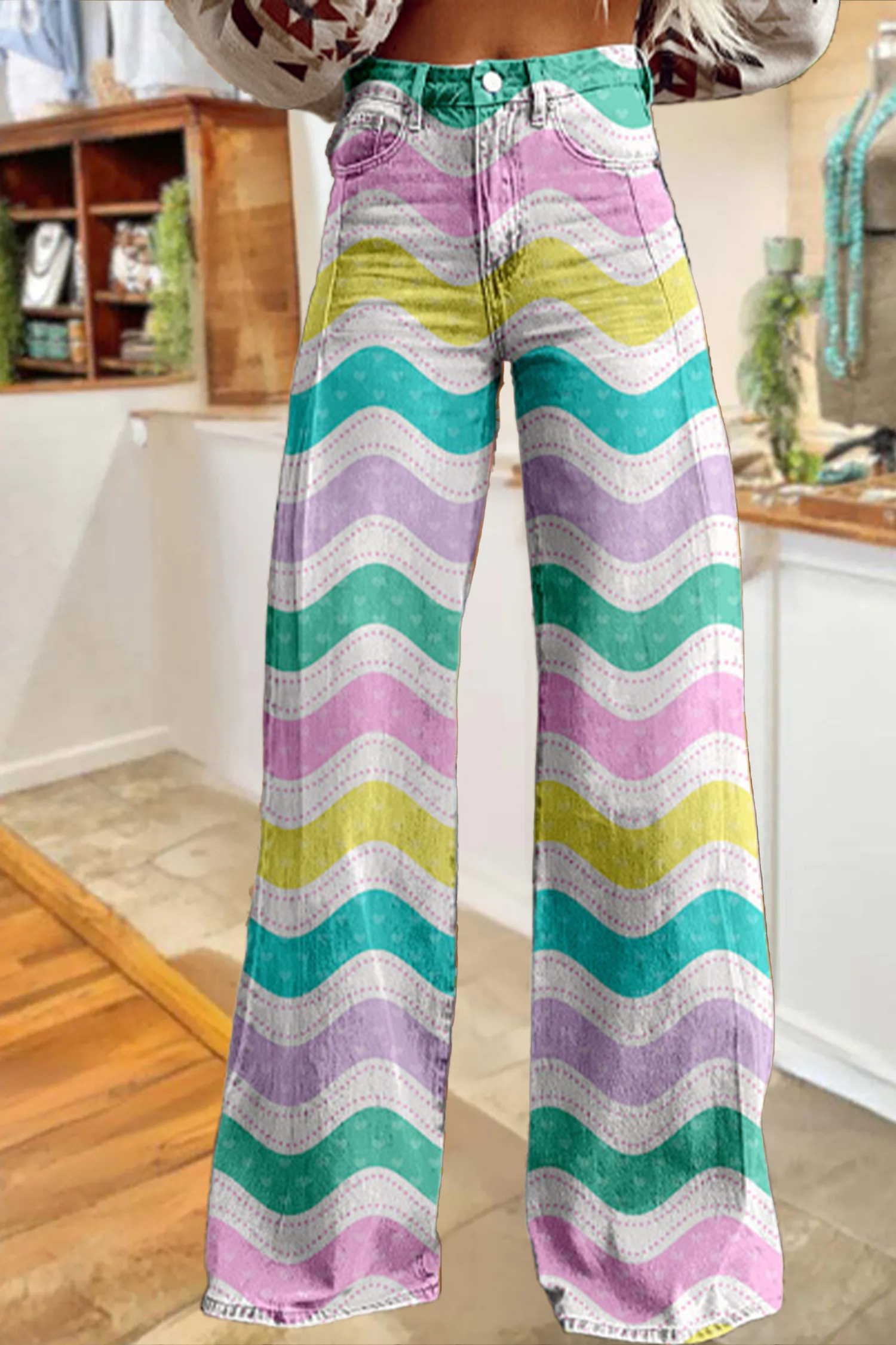 Easter Egg Striped Wide Leg Pants