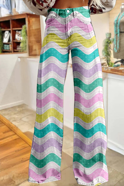 Easter Egg Striped Wide Leg Pants