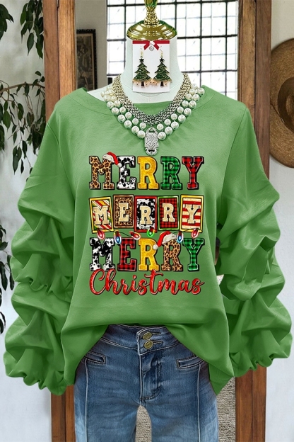 Retro Christmas Letter Pleated Top