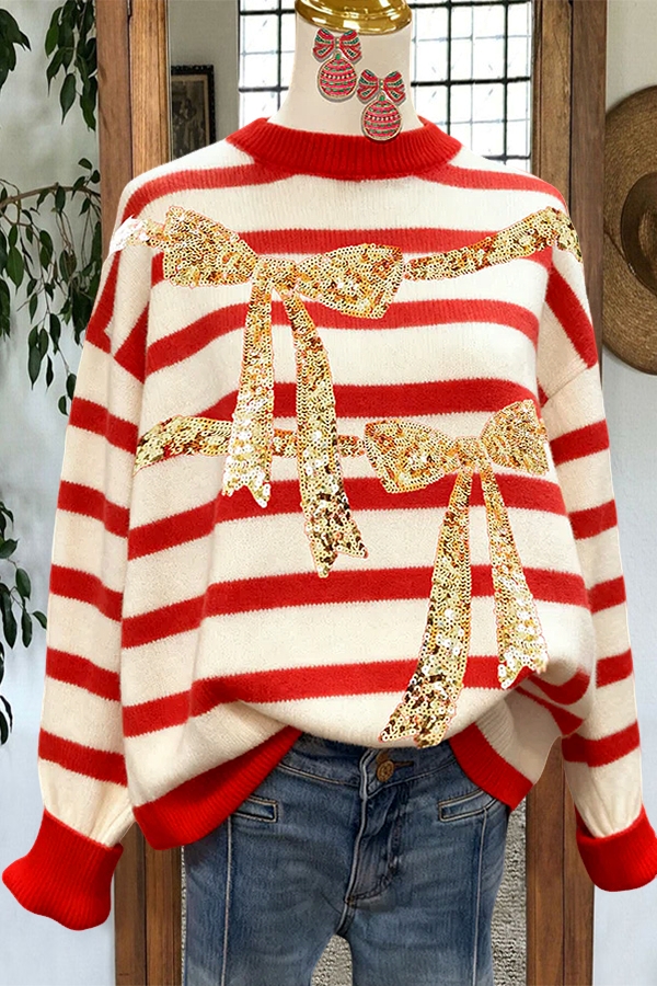 Sweet And Classic Striped Bow Sweatshirt