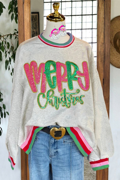 Christmas Shiny Merry Patchwork Sweatshirt