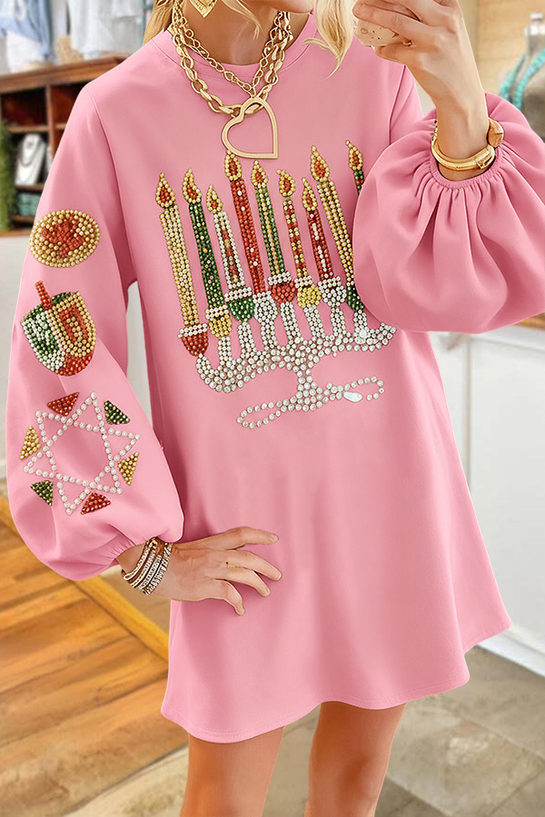 Hanukkah Candle Ruched Sweatshirt Dress